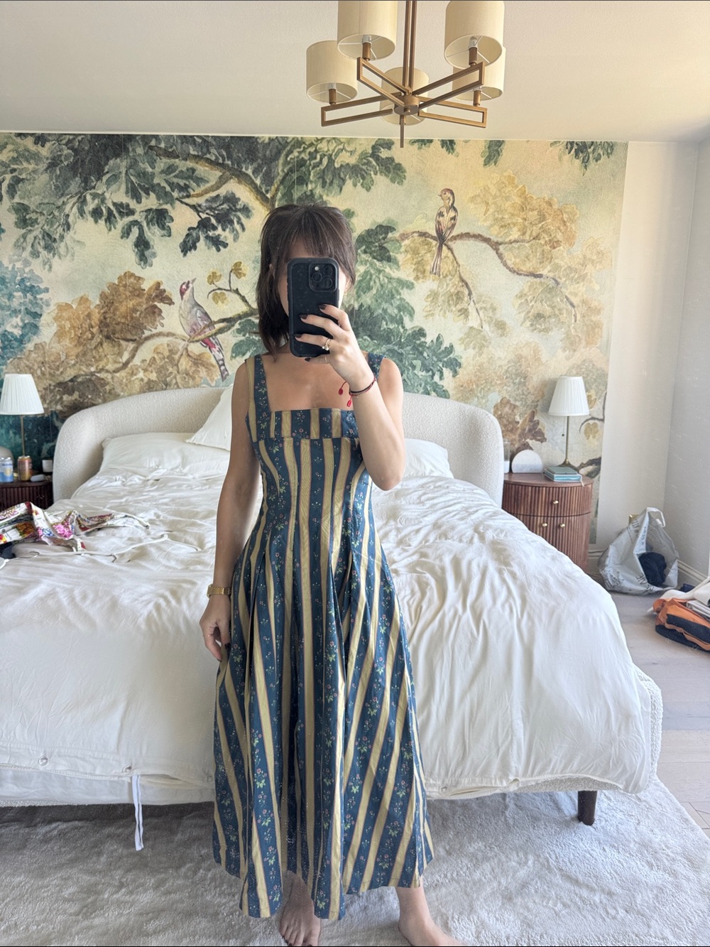 WeWoreWhat Navy and Yellow Striped Midi Dress